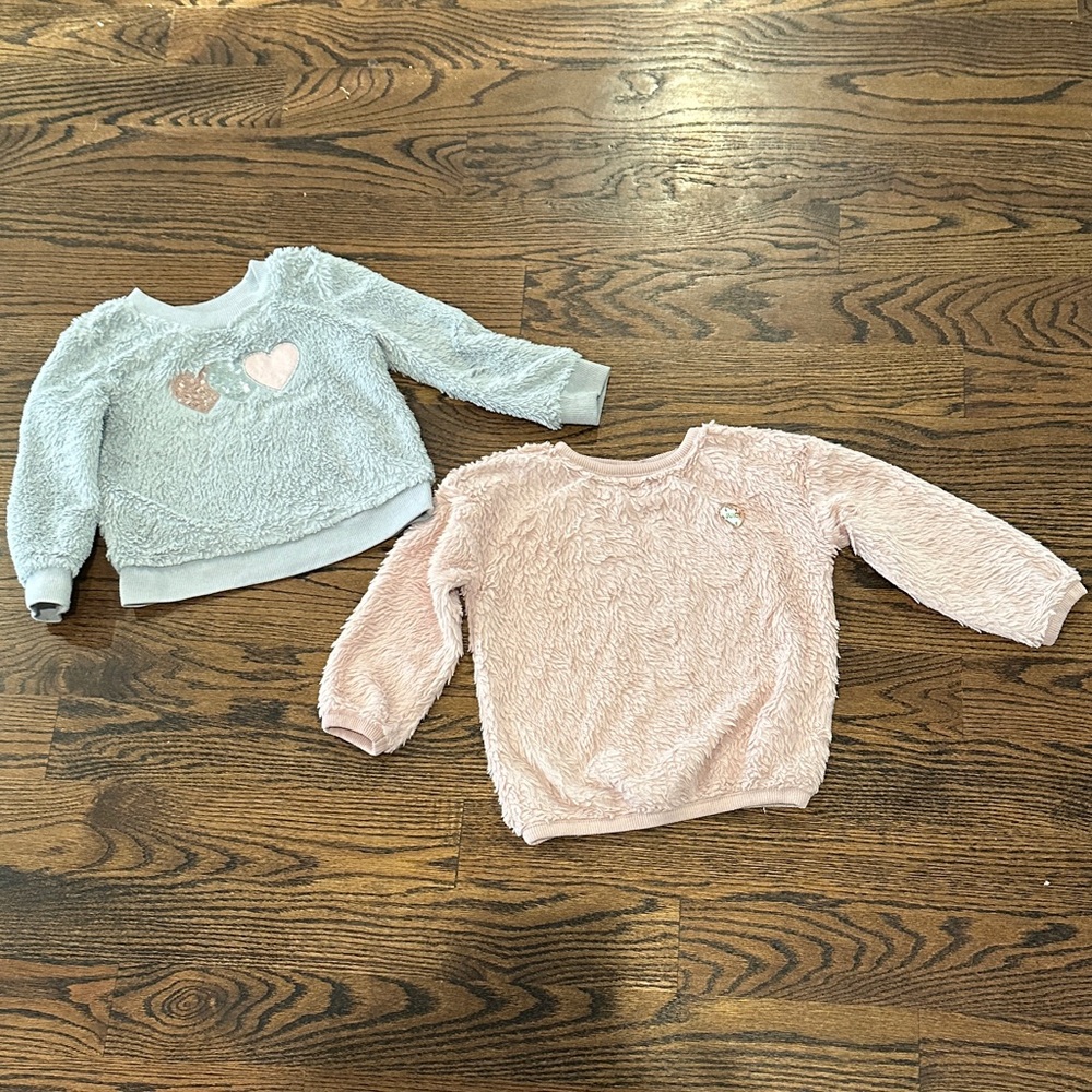 Faux Fur Fl Sweatshirts Grey and Pink 4T